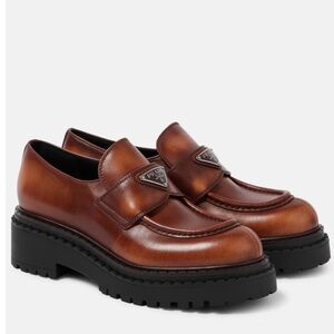 PRADA Logo leather platform loafers